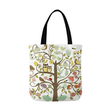 Canvas Tote Bag Purse for Women Handbag Colorful Flowers Leaf Seamless Satchel Art 
